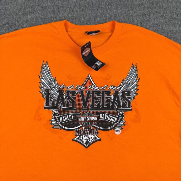 Harley Davidson T-Shirt‎ Men's 2XL Orange Las Vegas High Rollers Gambling NWT - Picture 2 of 6
